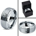 thumbnail image 4 of Tungsten Crown Royalty King Queen Diamond Circle Band Ring 8mm Men Women Comfort Fit Gray Step Bevel Edge Brushed Polished, 4 of 4