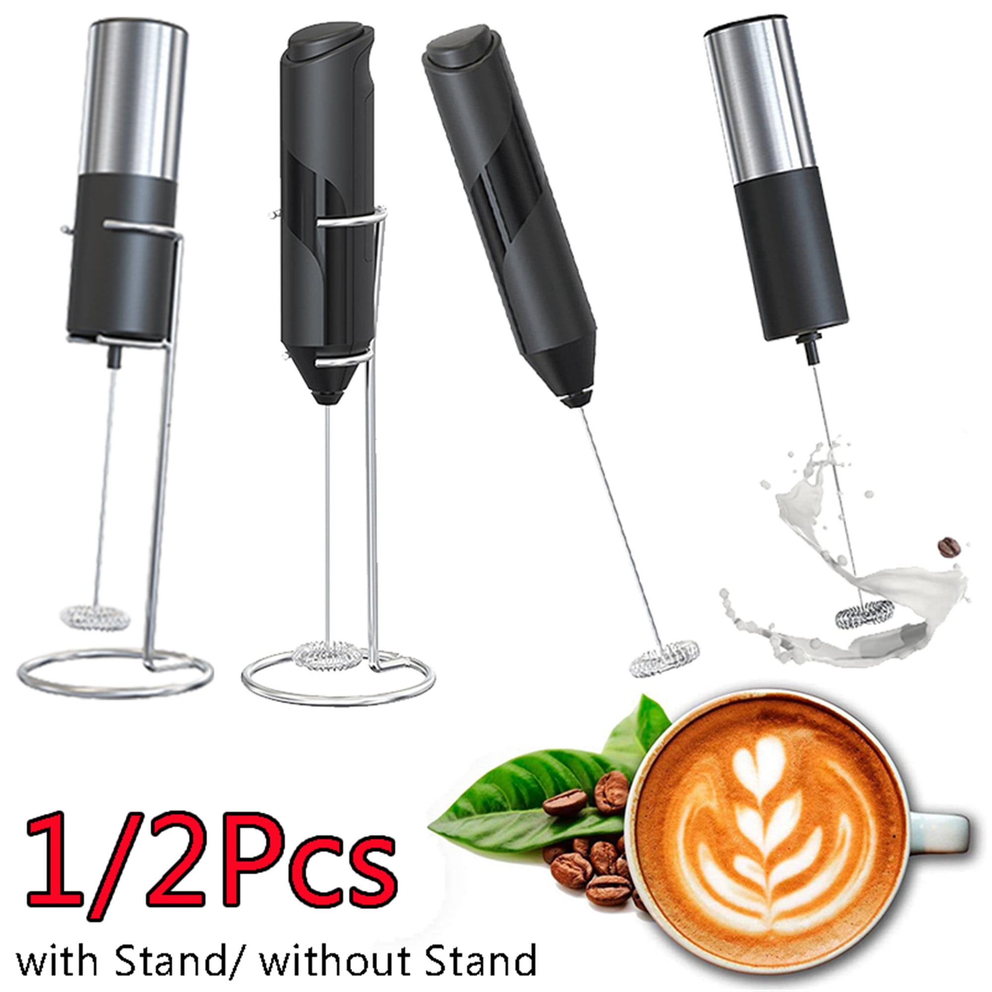 1pc Rechargeable Milk Frother With Stand, Includes 3 Whisk Heads