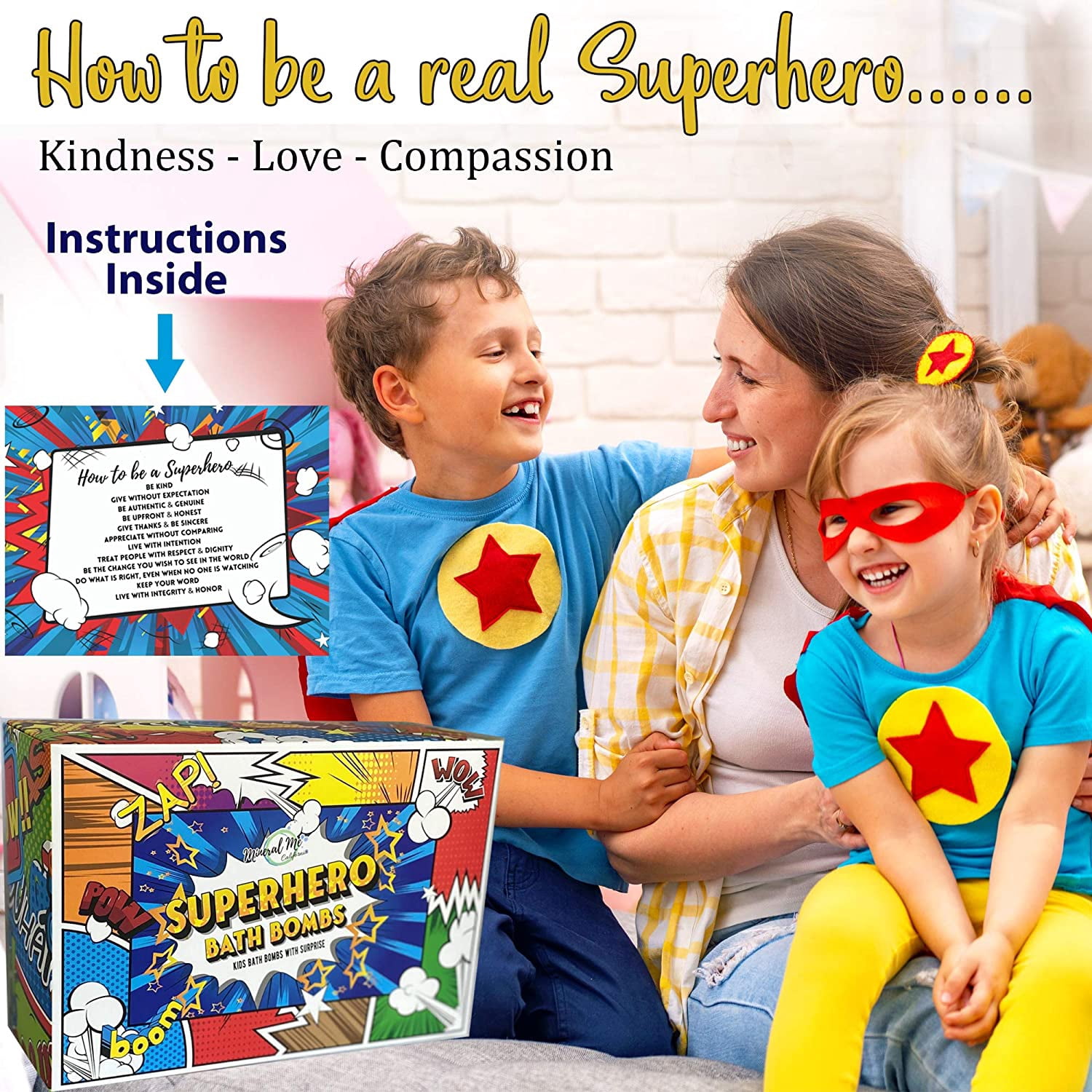 Bath Bombs for Kids with Superhero Toys Inside - Mineral Me Organic Bath Fizzies with Fruit Scent