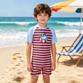 thumbnail image 2 of Rggeeun Toddler Boys Swimsuit Set 1Pc Cute Striped Pattern Short Sleeve Crew Neck Front Zipper Elastic Above Knee for Summer Resort Swimming Sweet Beachwear,Multicolor,9-10 Years, 2 of 8
