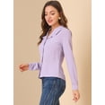 thumbnail image 4 of INSPIRE CHIC Women's V Neck Ruffled Collare Swiss Dots Puff Sleeve Button Front Shirt, 4 of 6