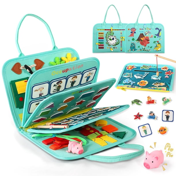 Montessori Busy Board Quiet Flower para 1 a 3 años con pesca