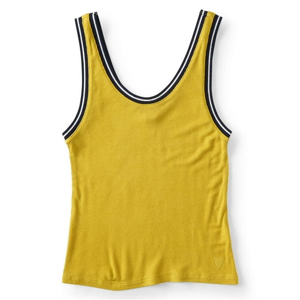 Camiseta sin mangas Aeropostale para mujer, recortada y acanalada, amarillo, pequeño Aeropostale Camiseta sin mangas