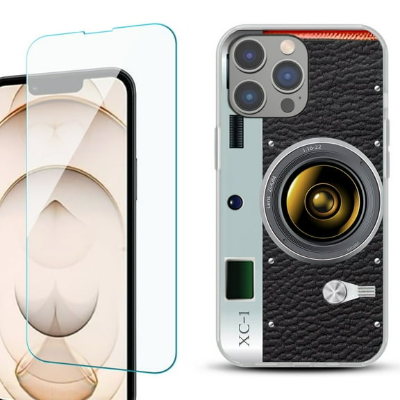 OneToughShield ® for iPhone 15 Pro Max Shockproof Fashion Phone Case, with Tempered Glass Screen Protector - Vintage Camera