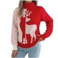 thumbnail image 2 of GUZOM Sweaters Womens Christmas Reindeer Turtleneck Sweater - Acrylic Color Block Loose Fit Red Pullover for Holiday Parties & Family Gatherings,Size M, 2 of 8