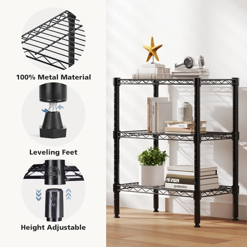 Gianna 5-Tier Metal Wire Storage Shelves, Adjustable Standing Storage Rack Shelf, Heavy Duty Steel Shelving Unit Organizers for Kitchen Bathroom Pantry Garage, 23.3" W×13.4" D×60" H, Black