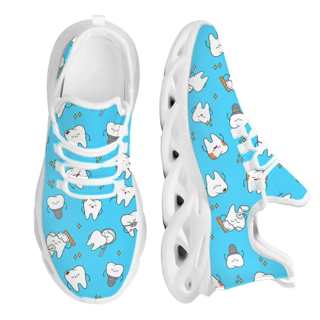Zapatillas de deporte de malla con dibujos de dientes bonitos, cómodas, con plataforma y amortiguación de aire, para mujer, ligeras y a prueba de golpes, para correr, tenis