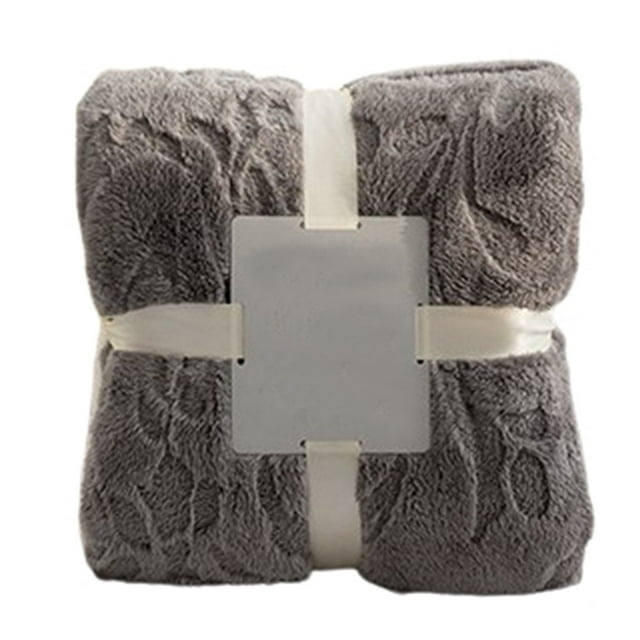 Throw Blanket Gift 100 cm x 150 cm Double Thickened Jacquard Lamb Wool–Style Flock Blanket in Pink Gray Blue White