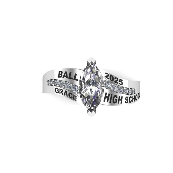 925 Sterling Silver CZ Marquise Gemstone High School Class Ring, Graduation Ring For Her, Student Ring