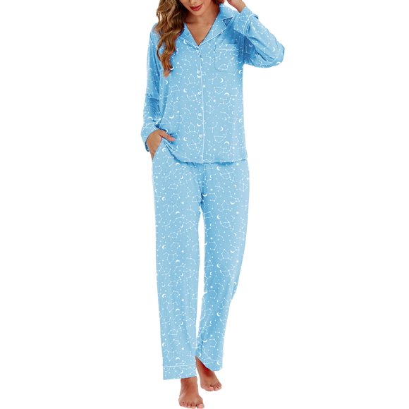 Conjunto de pijama LUBOT para mujer, viscosa de bambú, 2 piezas, pijama Star Moon