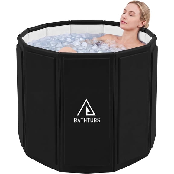 Portable Bathtub for Adults, Easy to Assemble Collapsible Bathtub (31.5"L x 26"), Suitable for Travel, Camping and Outdoor Activities (Black, L)