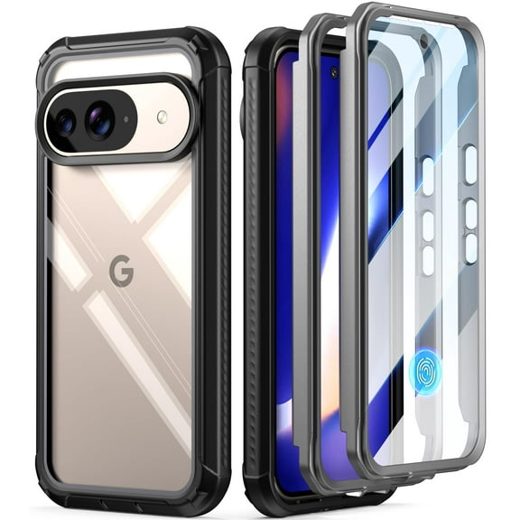 Poetic Guardian Case for Google Pixel 10/10 Pro 5G, Built-in Screen Protector [Work with Fingerprint ID], [2 Front Frame] [Wireless Charge] Full Body Shockproof Rugged Clear Cover Case, Black/Clear