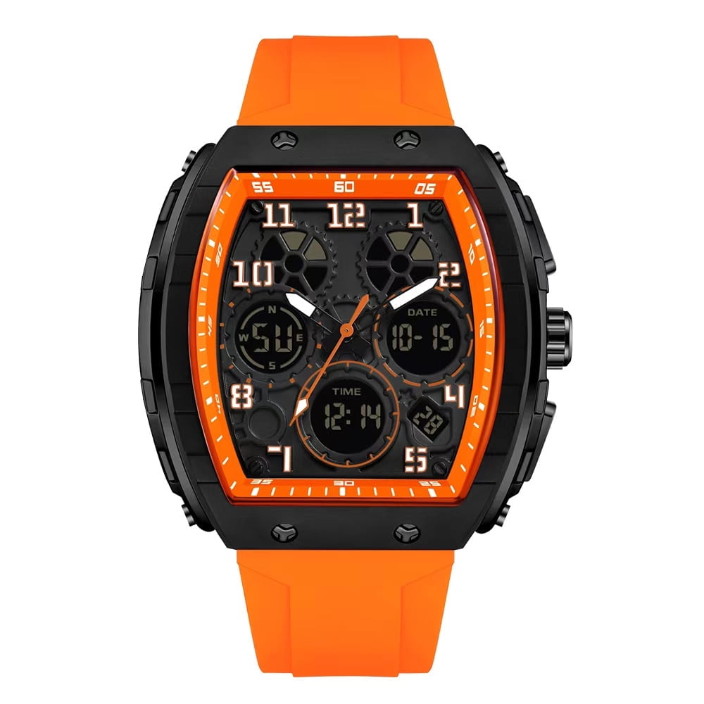 Findtime Designer Watches for Men Causal Quartz Dress Wrist Watch Unique Rectangle Dial White Wristwatch with Digital Analog Dual Time Display Countdown