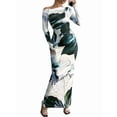 thumbnail image 2 of Women'S Fall Spring Fashion Long Sleeve Floral Print Tight Fitted Party Club Ruched Maxi Dresses Sea Blue XL, 2 of 7