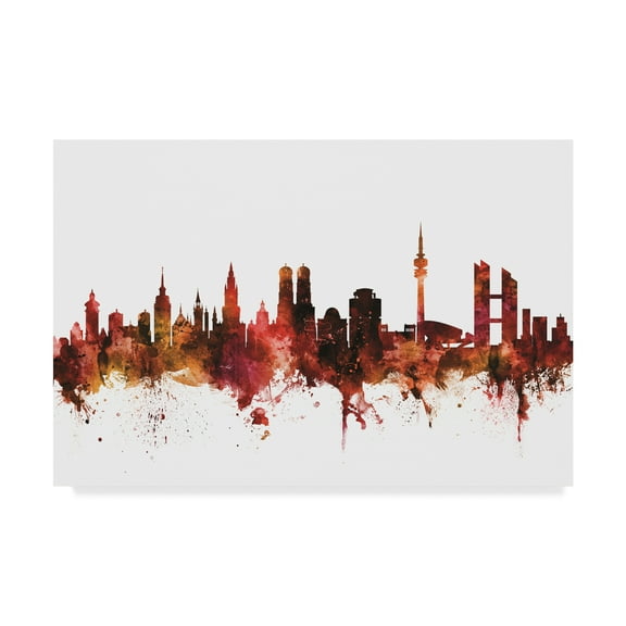 Trademark Fine Art 'Munich Germany Skyline Red' Canvas Art by Michael Tompsett