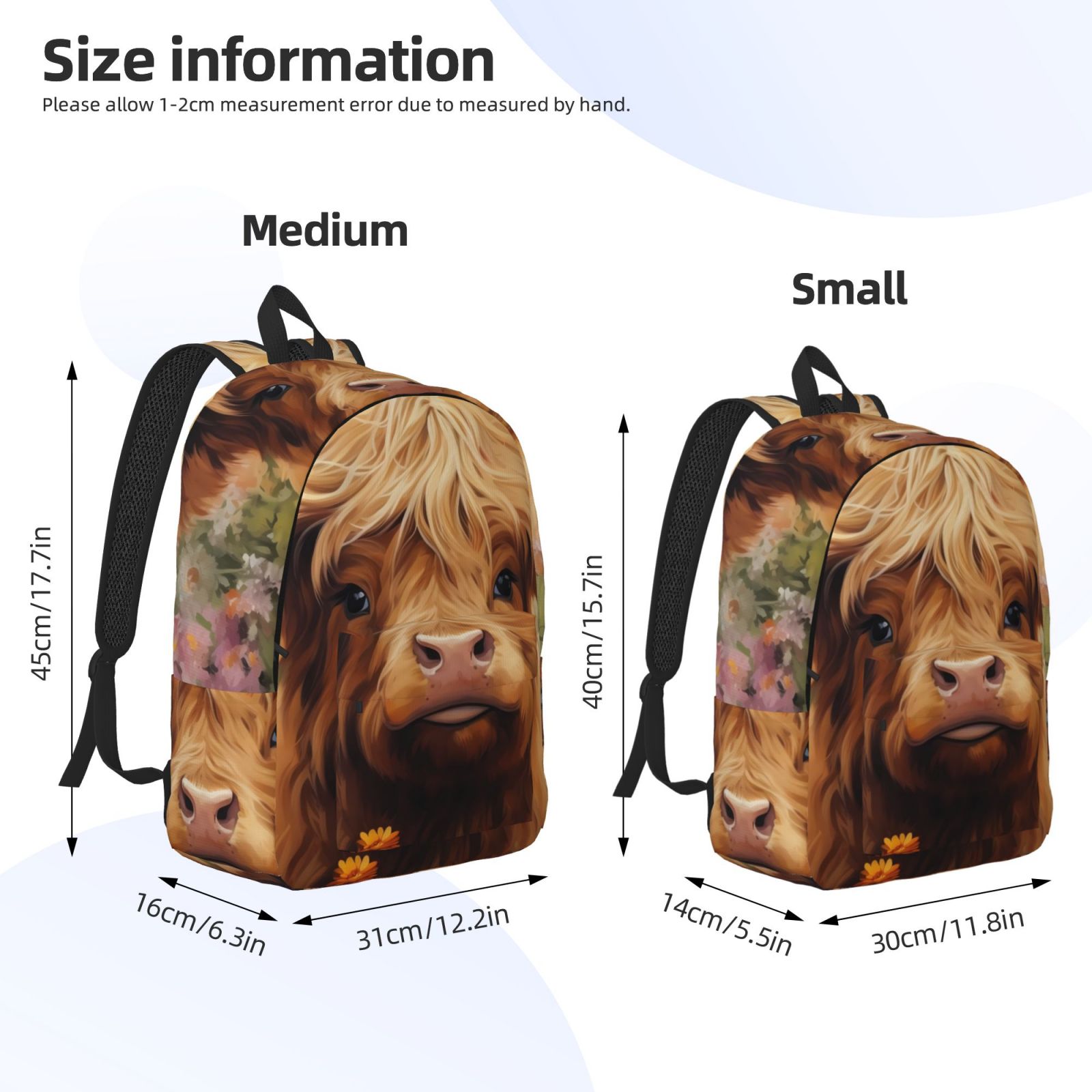Ratiio Cute Floral Cow Print Canvas Backpack for Women & Men Retro Aesthetic Rucksack Basic Backpack for High School/College Students Travel Laptop Bag
