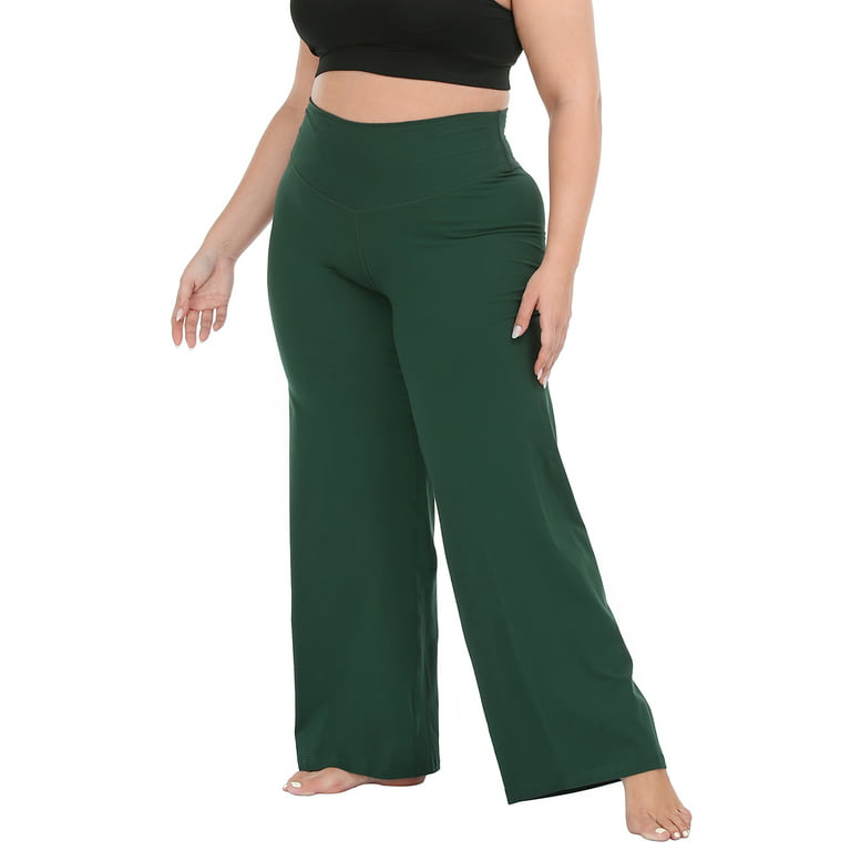 HDE Women's Plus Size Yoga Pants High Waisted Wide Leg Leggings Dark Green  4X