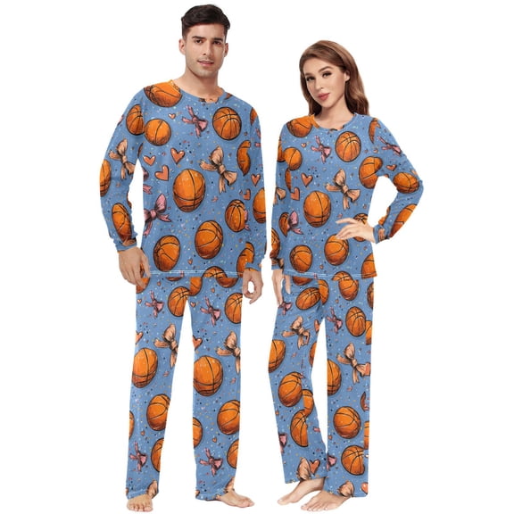 Matching Pajamas for Couples Basketball Bow His and Hers Pajamas Sets Soft Long Sleeve Sleepwea
