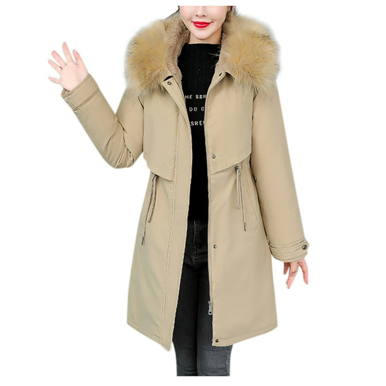 LAWOR Plus Size Coats Winter Clearance Women Trendy Outerwear Long Cotton-Padded  Jackets Pocket Suede Hooded Coats Fall Savings Z 