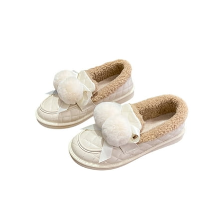 

SIMANLAN Women Flats Soft Plush Fleece Casual Shoes Comfort Loafers Winter Fashion Loafer Slippers Work Slip On Warm Shoe Beige 6.5
