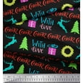 thumbnail image 3 of Soimoi Black Cotton Voile Fabric Christmas Tree & Gift Text Print Fabric by the Yard 56 Inch Wide, 3 of 3