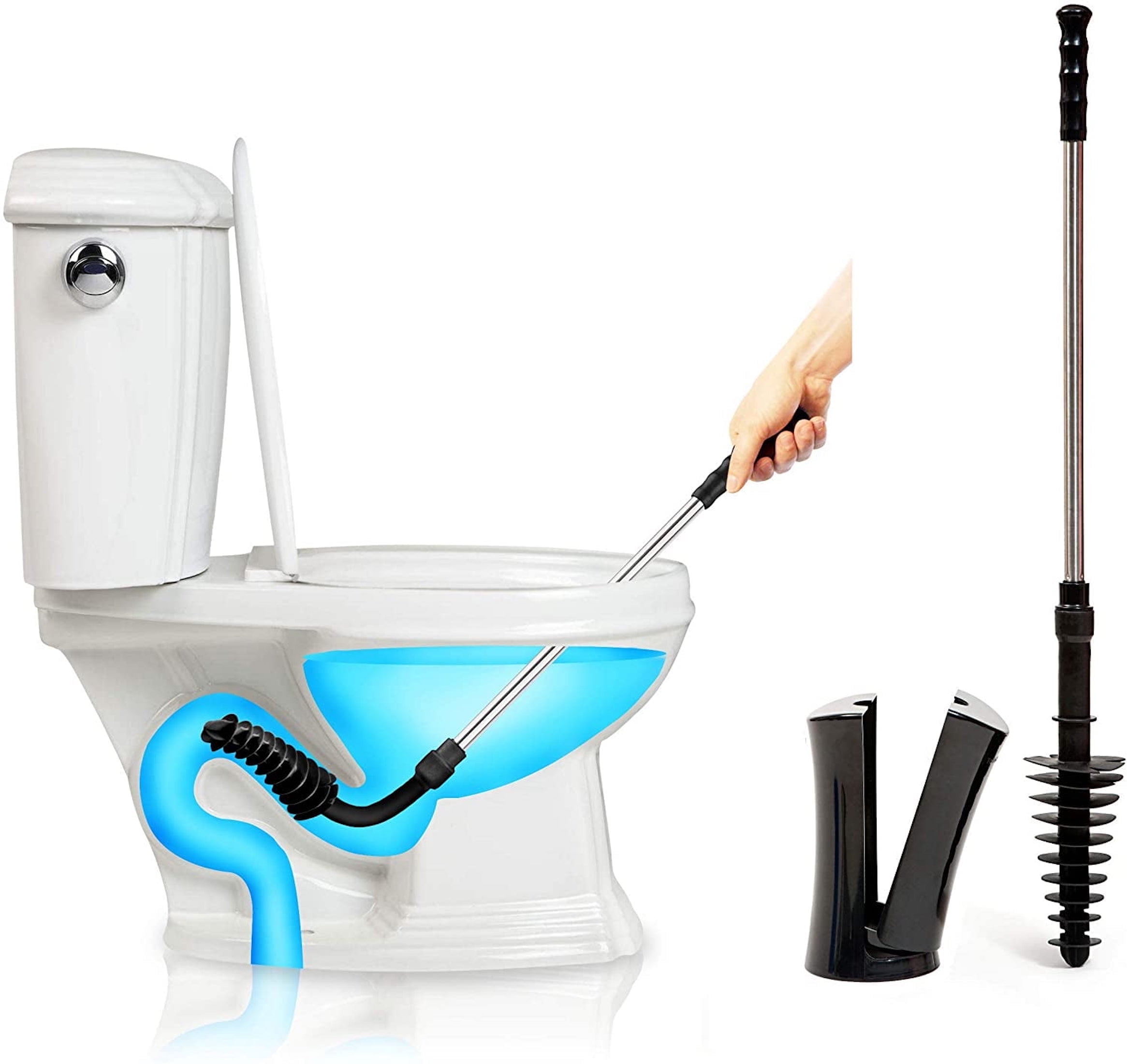 (3 pack) ToiletShroom Plunger with Stainless Steel Handle and Caddy Holder, 2 Piece