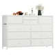thumbnail image 1 of Cómoda Blanca de 5 Cajones para Dormitorio, Estructura de Madera Sólida con Patas de Metal, Cómoda Alta con Espejo y Gabinete, Fácil Ensamblaje, Ideal para Organizar Ropa y Accesor- Color cuero blanco, 1 of 7