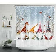 HVEST Winter Shower Curtain for Bathroom Decor,Gnome and Cardinals in Forest Shower Curtains,Snowflake Christmas Polyester Waterproof Fabric Bath Curtain with Hooks,70x69 Inches