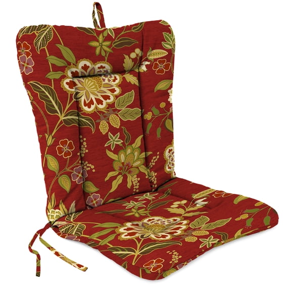 Jordan Manufacturing 38" x 21" Alberta Salsa Red Floral Rectangular Outdoor Wrought Iron Chair Cushion with Ties and Hanger Loop