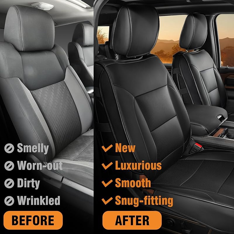 Seat Covers for 2007-2013 & 2019-2025 Chevy Silverado/GMC Sierra 1500 Crew Cab & 2020-2025 Chevrolet/GMC 2500HD/3500HD|Full Set for Truck |Front & Rear, Black