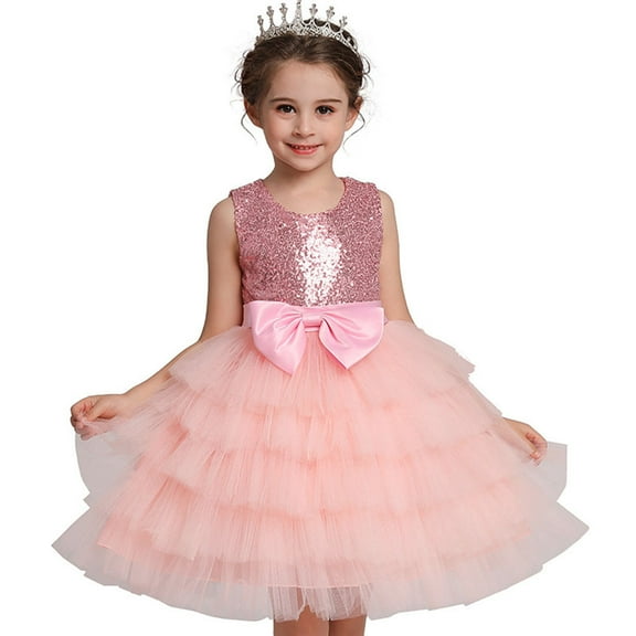 Flower Girl Sleeveless Bow Tulle Dress Princess Party Wedding Costume