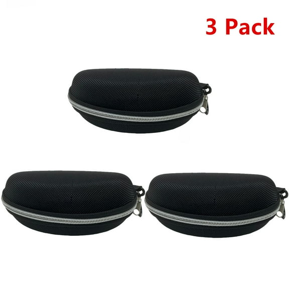 3 Pack of Zipper Shell Eyeglasses and Sunglasses Case Plastic Carabiner Hook (Black)