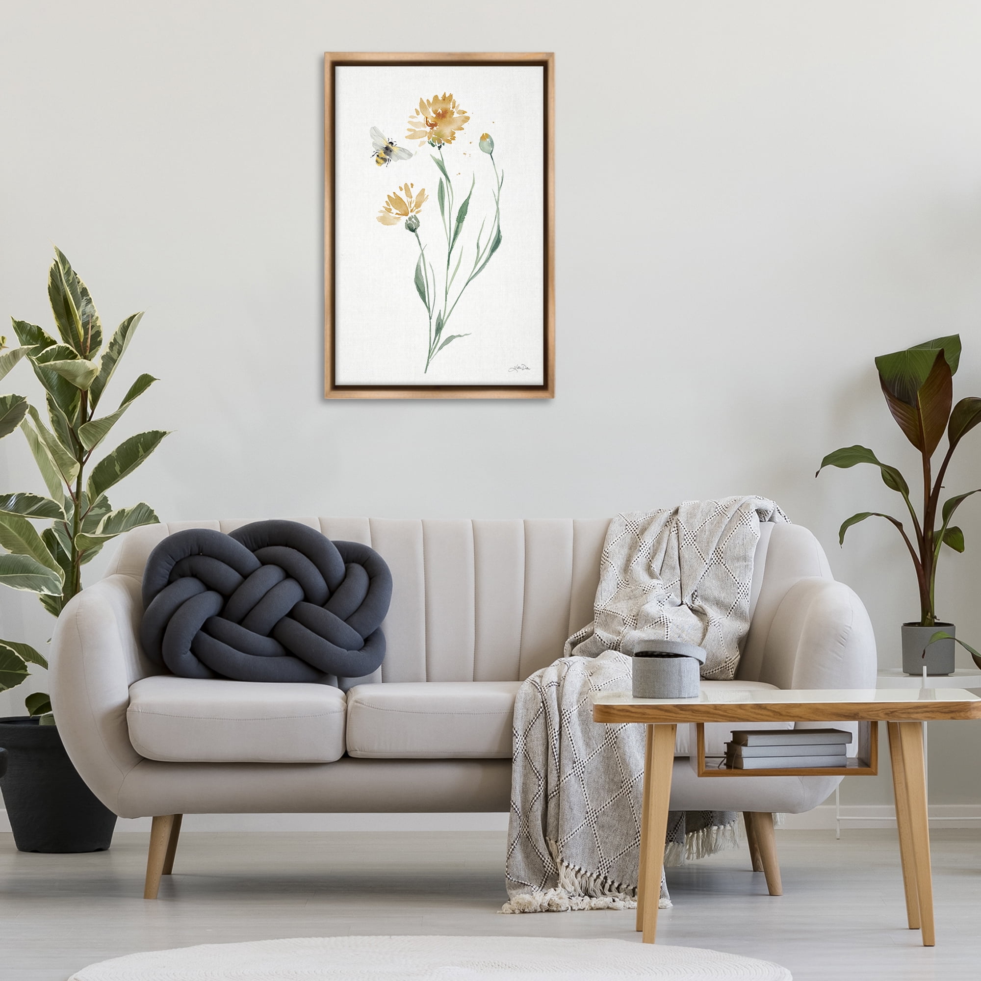 Stupell Industries Wild Honeybloom Flowers Botanical & Floral Painting Brown Floater Framed Art Print Wall Art, 21 x 31