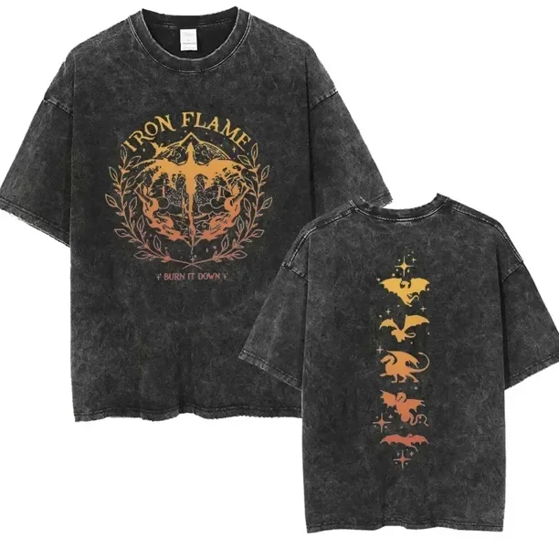Basgiath War camiseta lavada Vintage para hombres y mujeres, ropa estética de dragón de cuarta ala, camisetas de gran tamaño a la moda