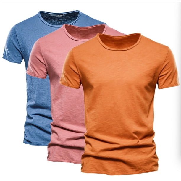 Camiseta de Color Sólido para Hombres, Cuello Redondo de Manga Corta de Verano para Gimnasio Y Desgaste Casual, Camiseta Atlética Transpirable Ligera