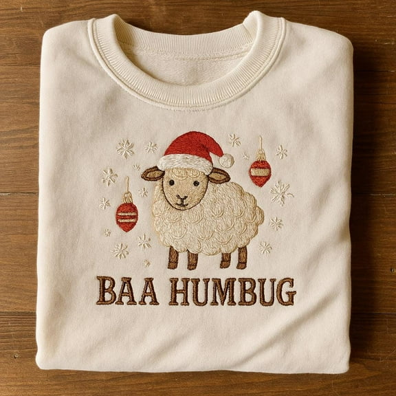 Embroidered Sheep Christmas Sweatshirt, Baa Humbug Hoodie, Funny Sheep Lover Gift, Lamb Holiday Sweater, Embroidered Dad Hat