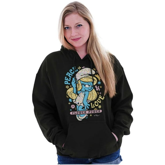 Smurfette Peace Love Flower Power Hoodie Sweatshirt Women Brisco Brands S