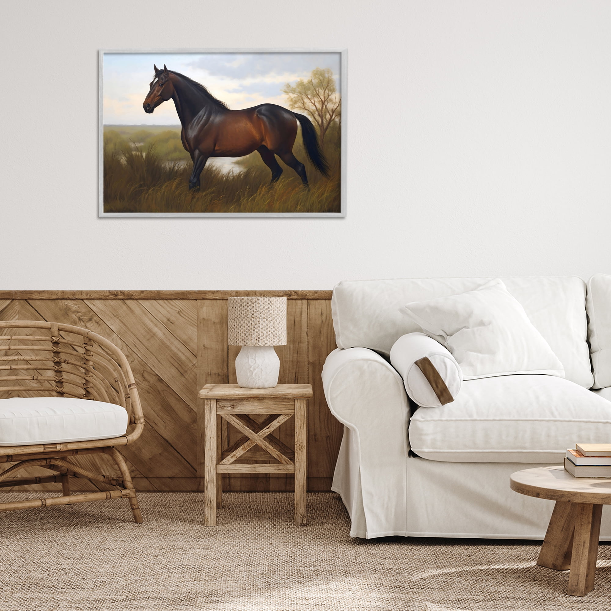 Stupell Industries Stallion in Marshland Gray Framed Giclee Art, design by Creative Studio