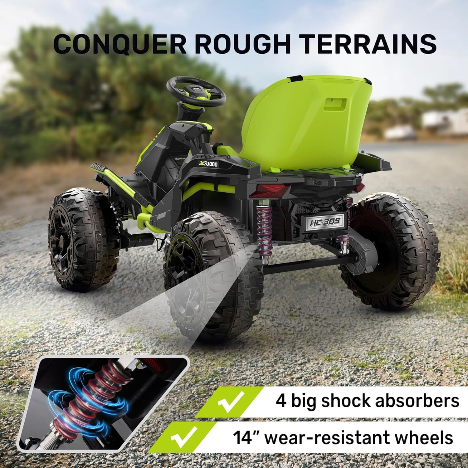 TOKTOO 24V Ride On Toys for Big Kids, 4 Wheeler for Kids Age 5-12, 800W Electric ATV Car for Kids with Parent Remote, Adjustable Seat, LED Lights & Music, Green
