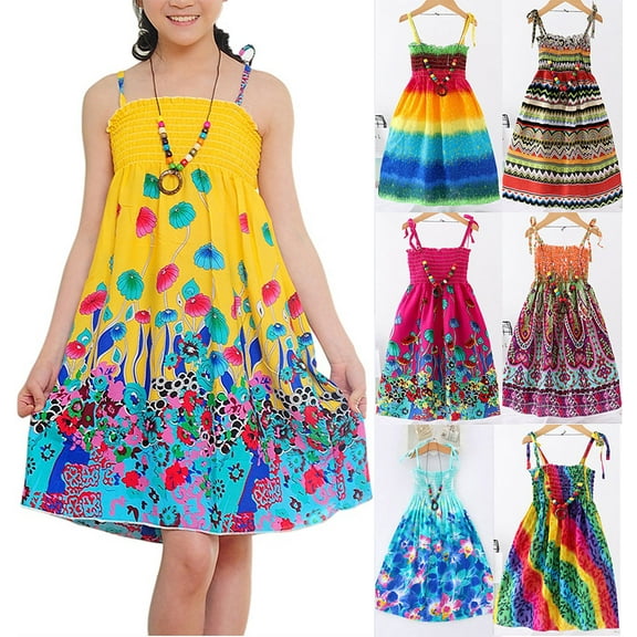 Lovebay Child Kids Girls Strap Dress Floral Sundress with necklace 2-10Y