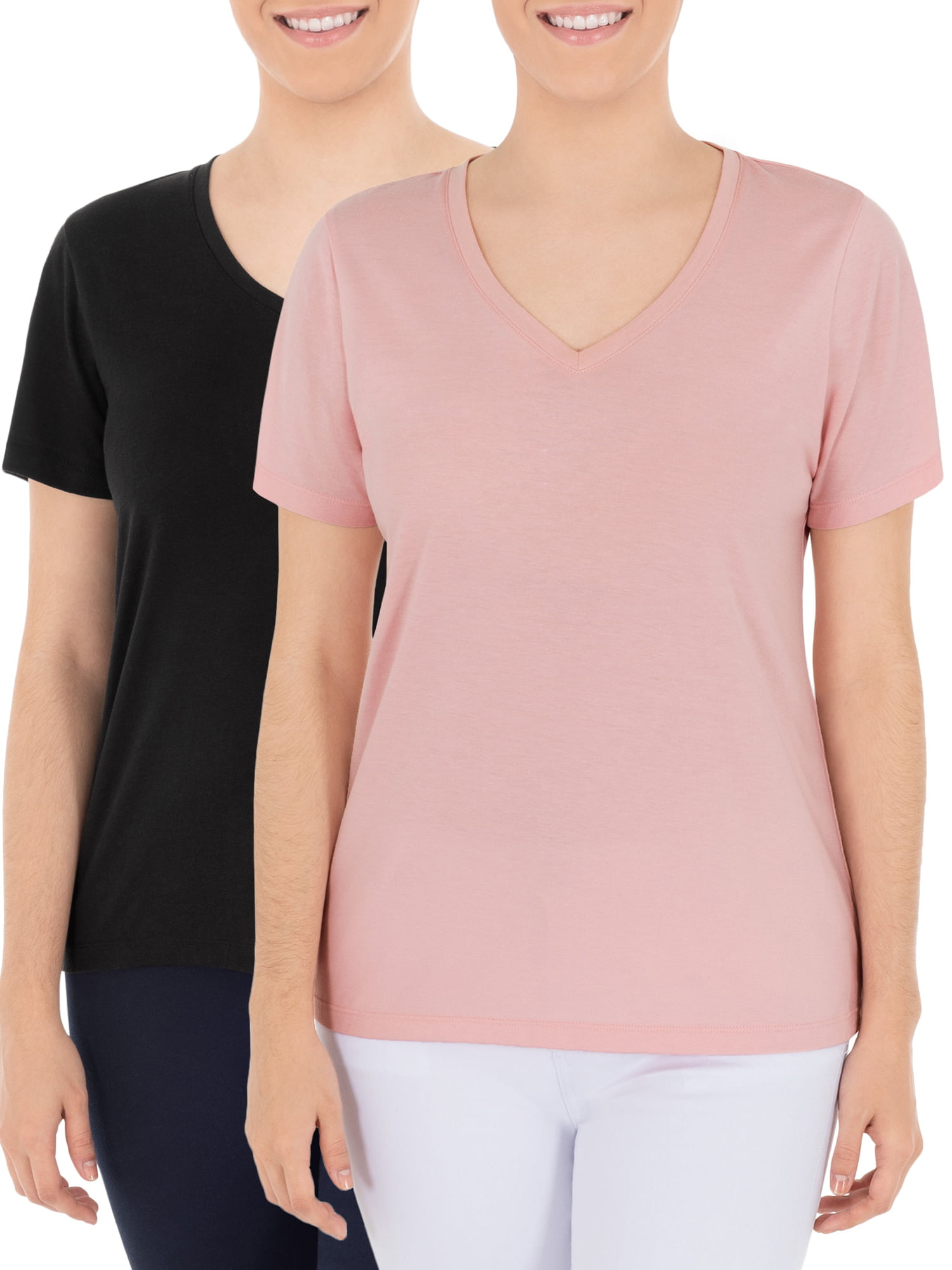Pack of 2 Solid Essential V Neck T-Shirt Tee Women Multi Pack