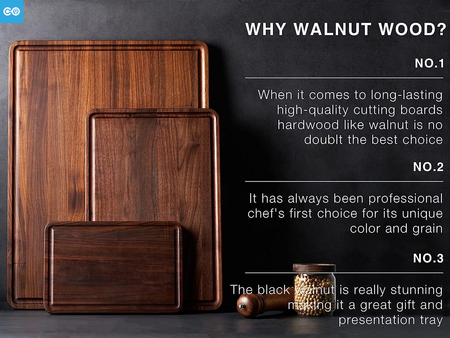 Large Walnut Chopping Board with Cutout Handle –