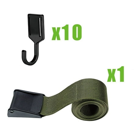10 Hooks Tree Stand Strap Gear Hanger Tree Stand Accessory for Hunt Camping Hike Army Green