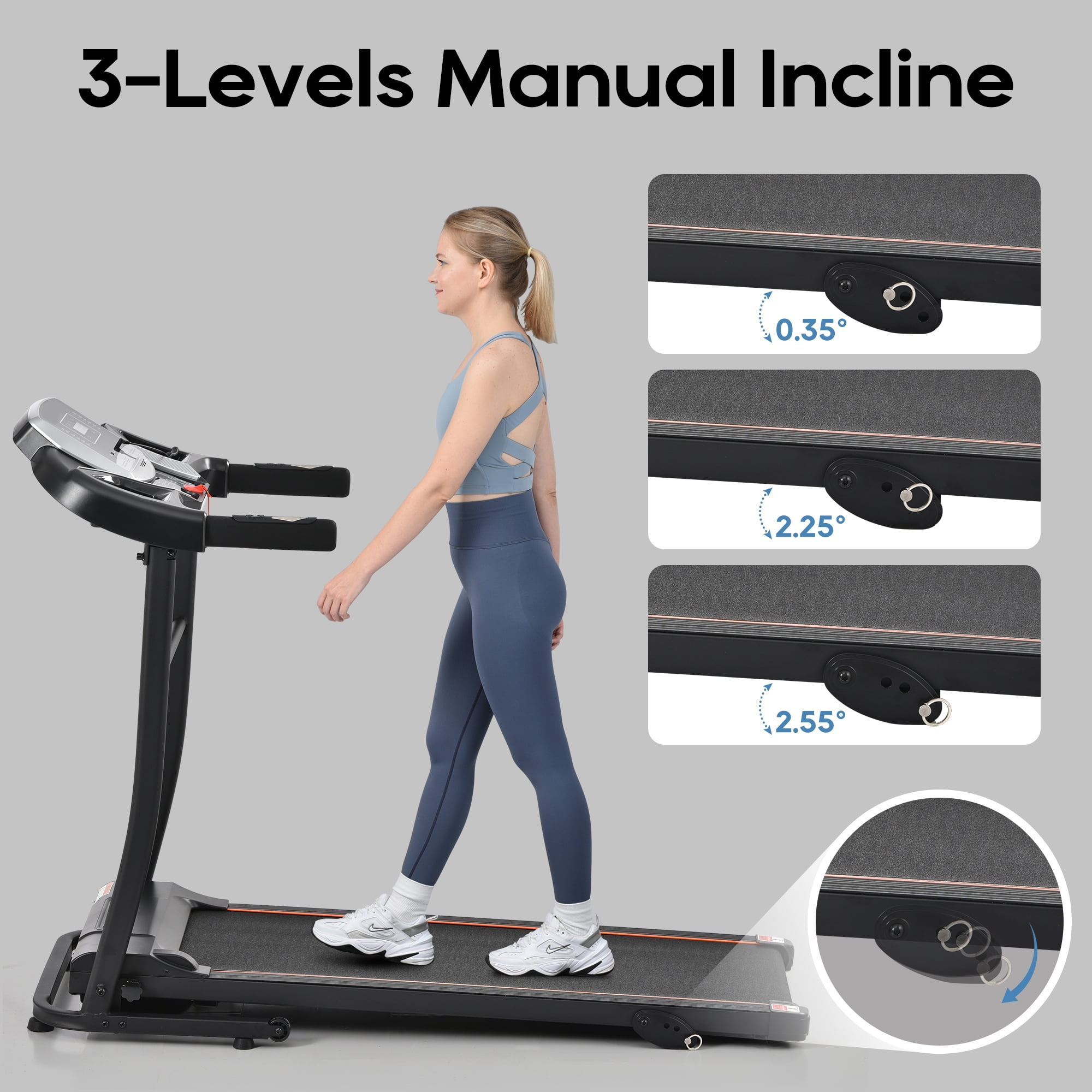 EUROCO 300LBS 2.5HP Folding Treadmill, Exercise Treadmill Running Walking Jogging Machine with 3 Level Incline,12 Preset Programs and Quiet Brushless Motor for Home Gym