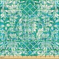 thumbnail image 2 of Ambesonne Vintage Fabric by the Yard, Folk Pattern Leafy Branches, 2 Yards, Sky Blue Ivory Teal, 2 of 5