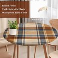 thumbnail image 5 of Round Table Cover 36-44 Inch Blue Brown Checked Waterproof Reusable Table Cloth Round Fitted Vinyl Tablecloth with Elastic Edged for Parties Outdoors, Beige Buffalo Plaid Farmhouse, 5 of 9