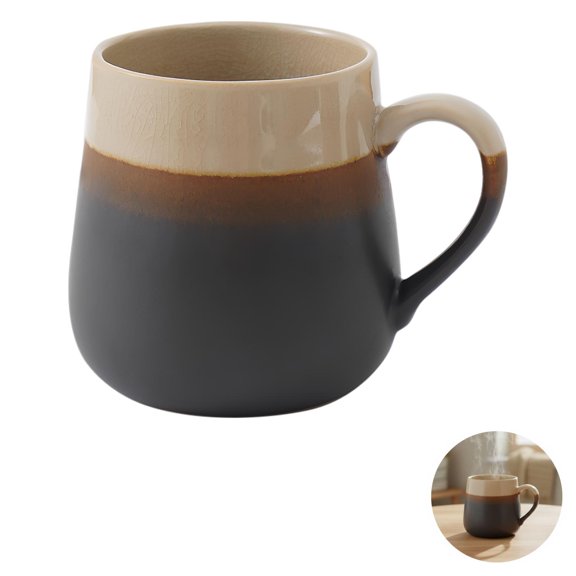 Vintage Ceramic Coffee Mug, 15 oz / 450 mL Reactive Glaze Tea Cup with Crackle Texture, Ergonomic Handle, Gradient Brown Black Design, Microwave Safe Mug for Hot or Cold Beverages