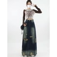 thumbnail image 3 of Summer Women Ripped Blue Denim Skirt Korean Style 2000s Vintage Long Skirt 90s Aesthetic Harajuku Y2k A-Line Skirt Clothes-Blue-XL, 3 of 6