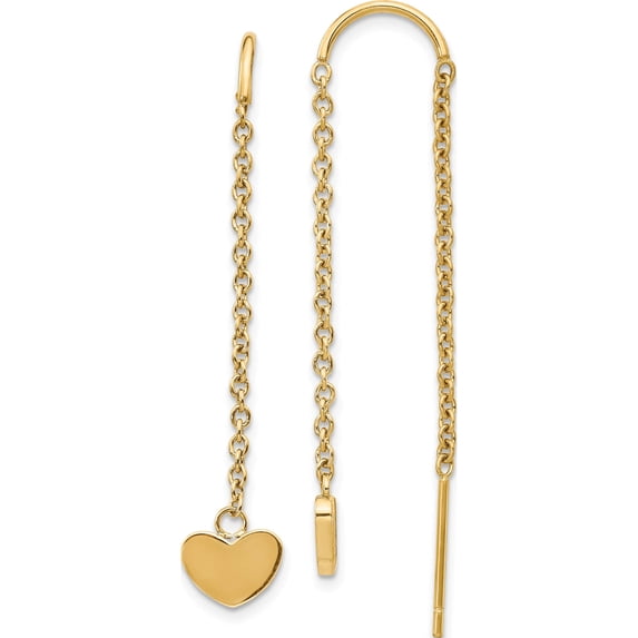 Stainless Steel Polished Yellow Ip-Plated Threader Heart Dangle Earrings (47.8 X 8) Made In China sre1348