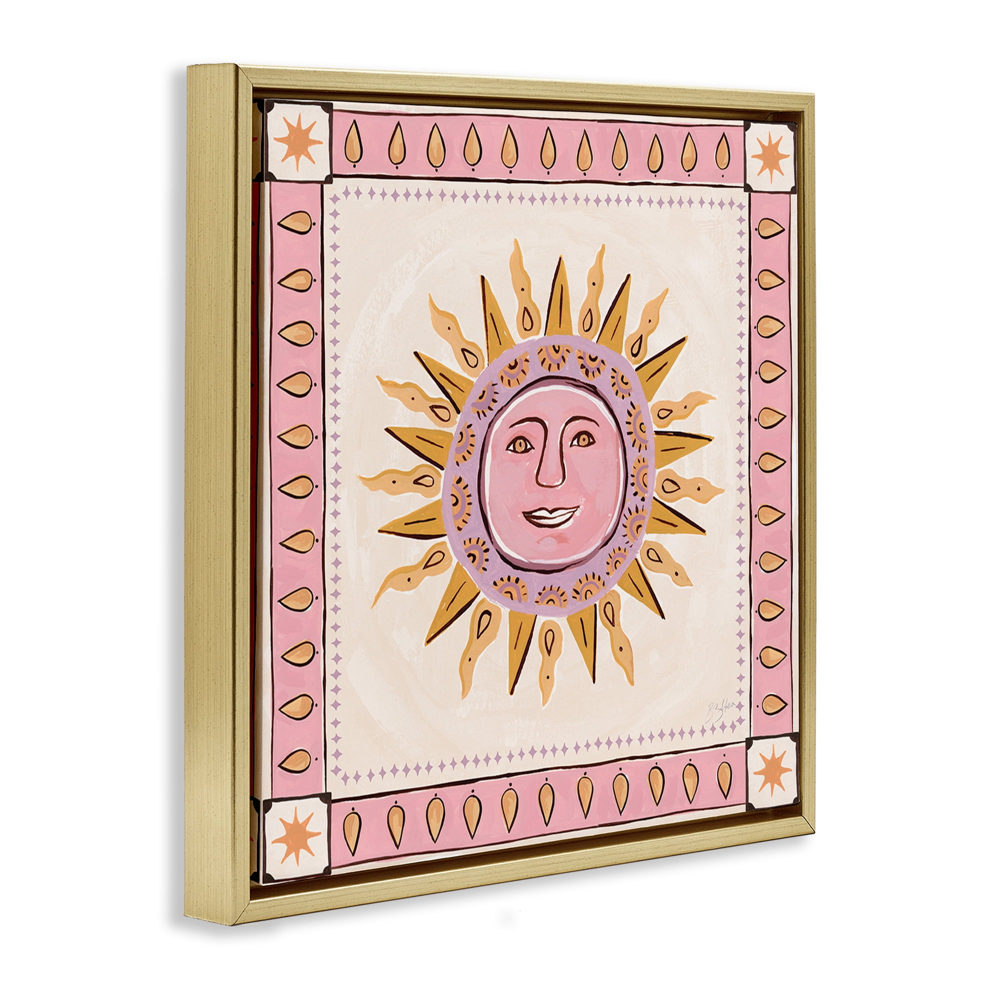 Stupell Industries Smiling Sun with Pink Border Gold Framed Floater Canvas Wall Art, design by Two If By Sea Studios